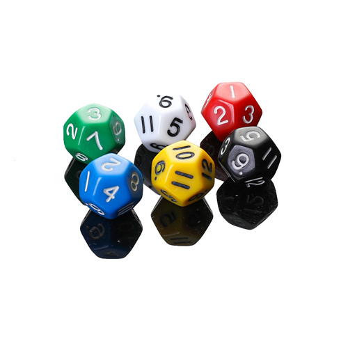 Twelve-sided multicolor plastic dice