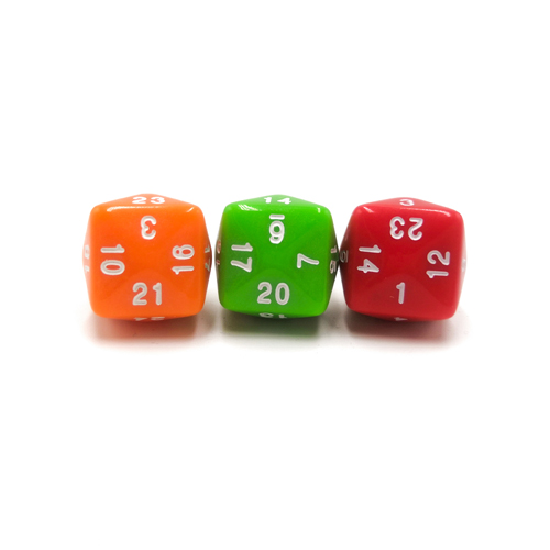 Twenty-four multicolor polygonal dice